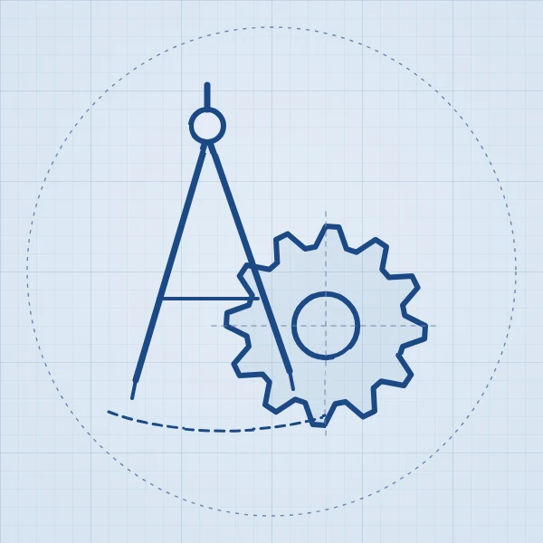 Compas et engrenage dessinés en blueprint