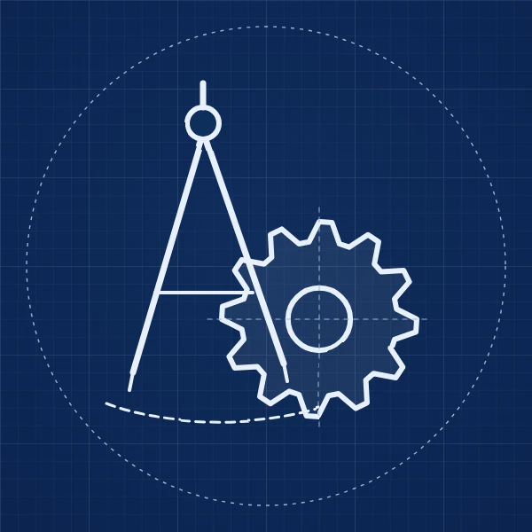 Compas et engrenage dessinés en blueprint