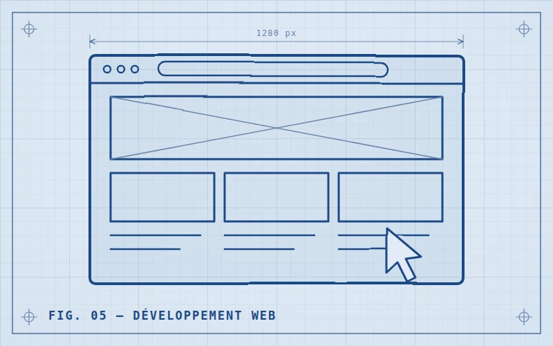 Maquette filaire de site web en blueprint