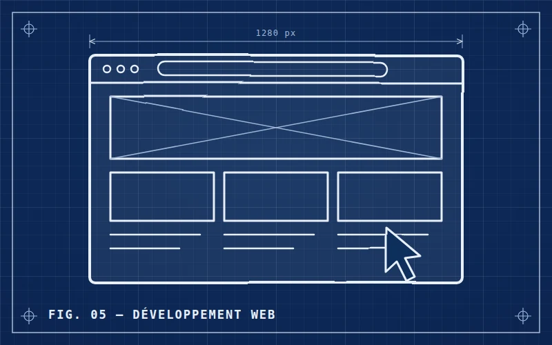 Maquette filaire de site web en blueprint