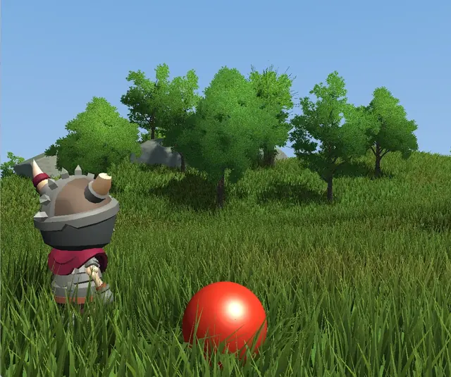 FMeX : personnage et sphère dans l'herbe